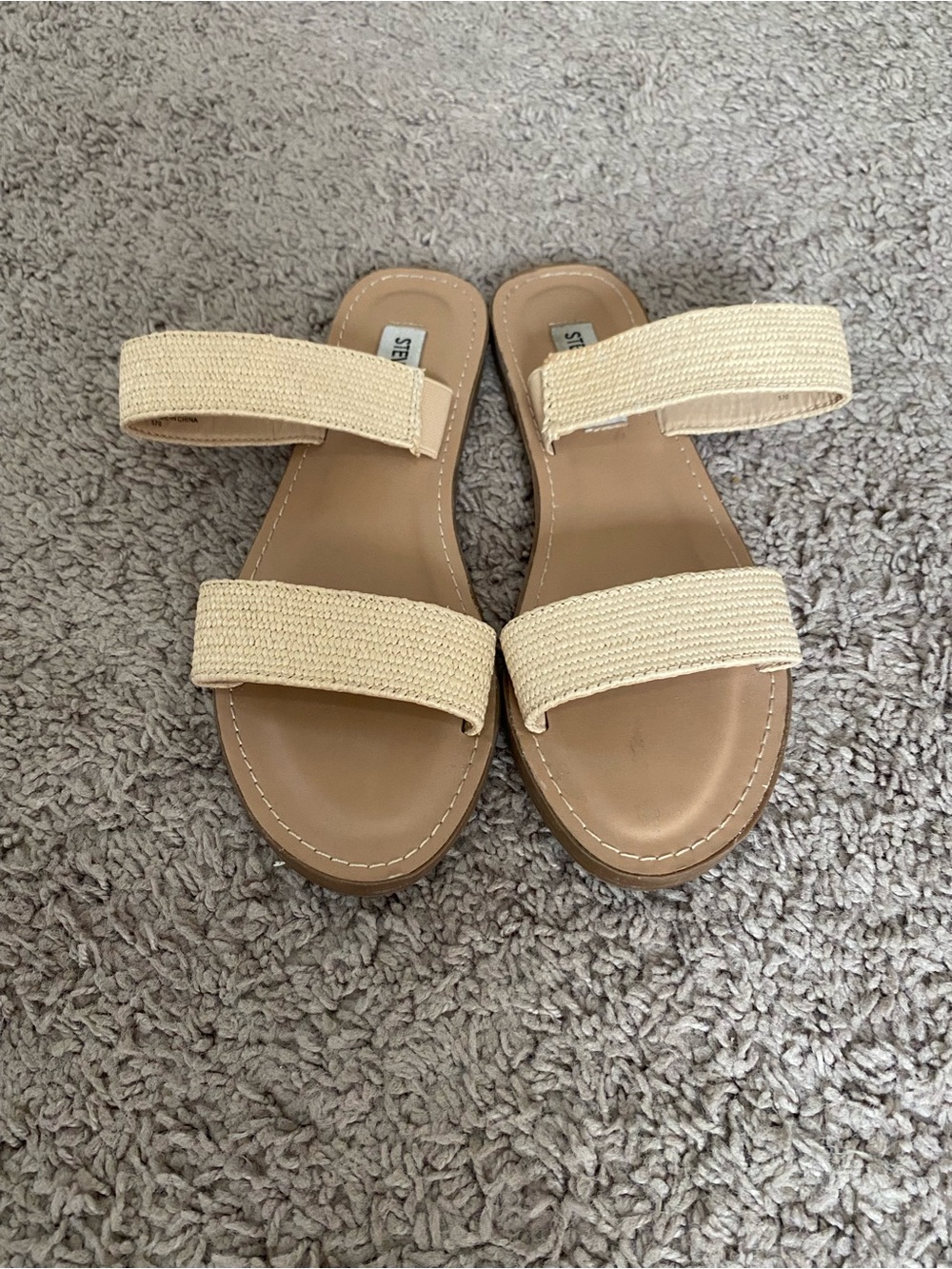 Steve Madden Natural Woven Double-Strap Slide Sandals Size 8